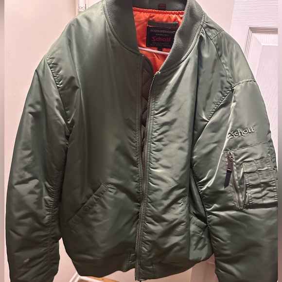 Mens Schott NYC Bomber Jacket In Army Green - Picture 2 of 2